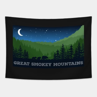 Dark Blue Great Smokey Mountains Bear Design Tapestry