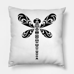 Dragonfly Black Tribal Tattoo Style Art Pillow