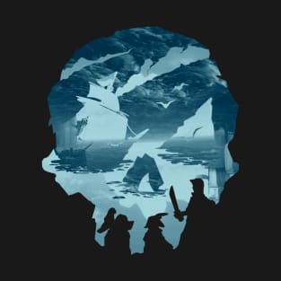 Blue Sea Of Thieves Skull Design T-Shirt