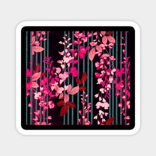 PINK FUCHSIA FLOWERS AND BLUE GREEN BLACK STRIPES Antique Japanese Floral Magnet