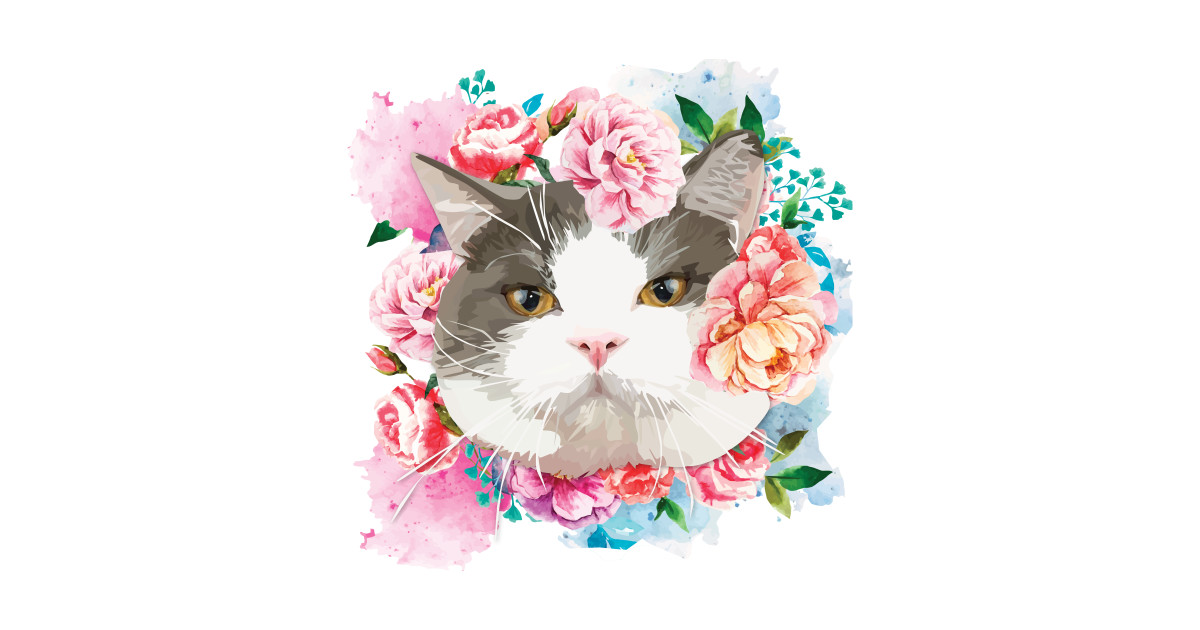 Cat with Flower - Joy - Sticker | TeePublic UK