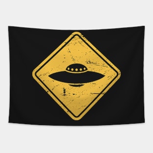 Vintage UFO Warning Sign Tapestry