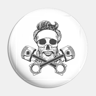 Biker Skull in Bandana and Two Motorcycle Pistons Pin