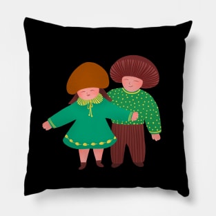 Cute and happy mushroom boy and girl, version 2 Pillow