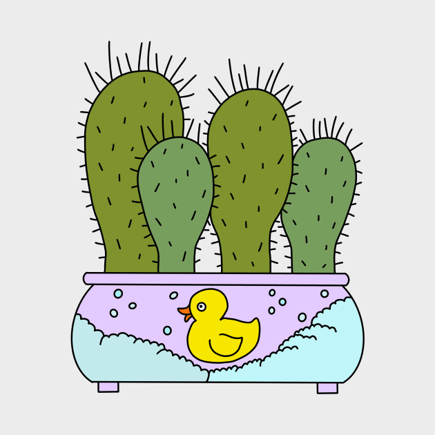 Cute Cactus Design #152: Funky Cacti In Bubble Bath Rubber Duck Pot by DreamCactus