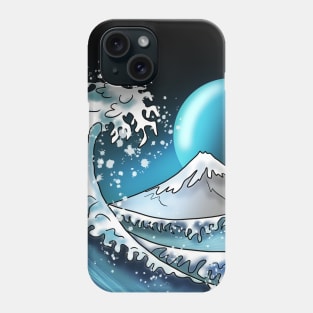 Big wave with Mount Fuji and a blue moon Phone Case