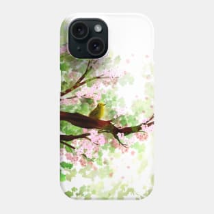 A flowering tree in the warmth with a bird on a branch Phone Case