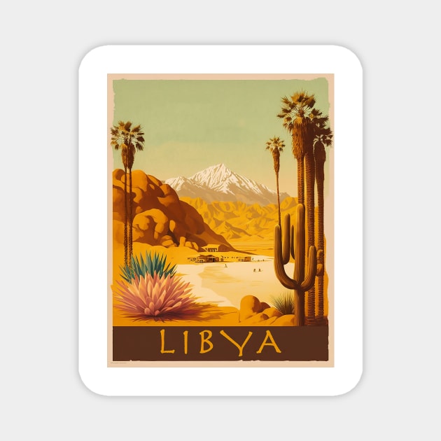 Libya Desert Vintage Travel Art Poster Magnet by OldTravelArt