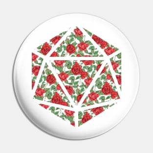 Red Rose Vintage Pattern Silhouette D20 - Subtle Dungeons and Dragons Design Pin