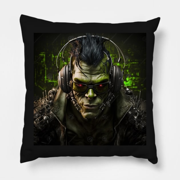 Cyberpunk Orc Gamer Pillow by AICreateWorlds