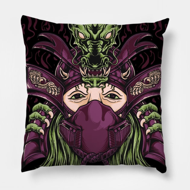 Female Dragon Samurai Pillow by RichoIrvansyah