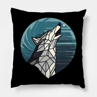 Geometric wolf howling to the moon Pillow