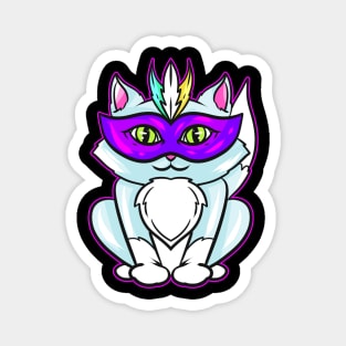 Cute Kawaii Cat With Purple Mask For Mardi Gras Magnet