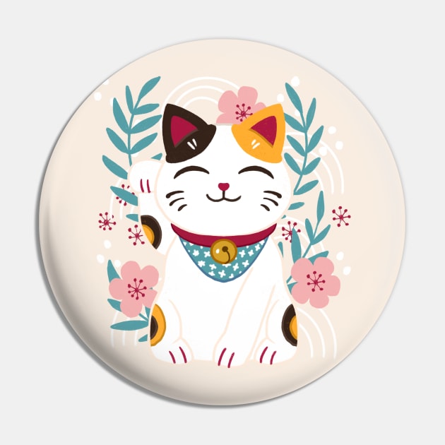 Japanese Lucky Cat With Cherry Blossoms Pin by Serena Archetti