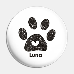 Luna name made of hand drawn paw prints Pin