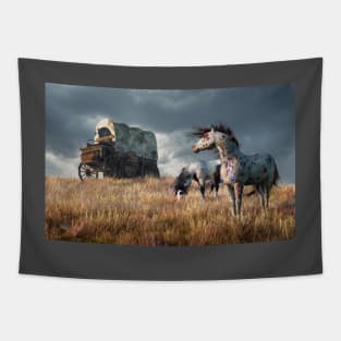 Indian Ponies and Abandoned Wagon Tapestry