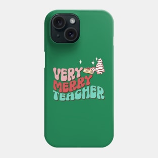 Teacher Christmas Cake Retro Groovy Christmas Vibes Phone Case