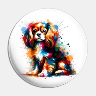 Colorful Splashed Art English Toy Spaniel Portrait Pin