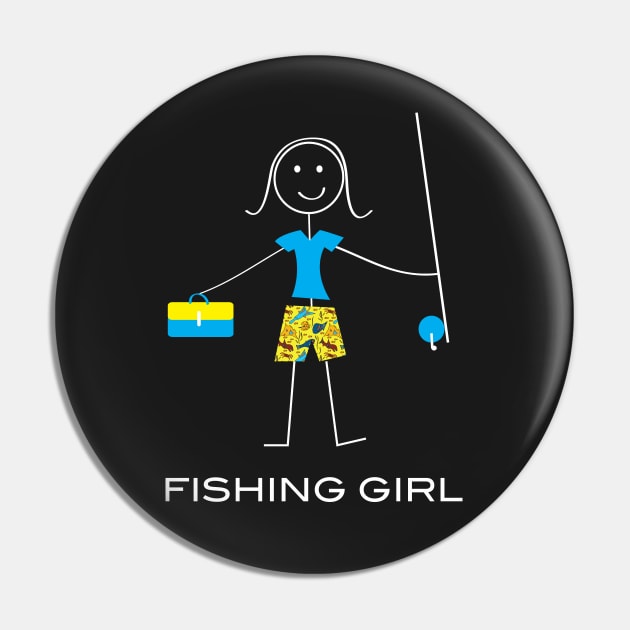 Funny Fishing Girl Illustrated Stick Girl Fisherwoman Pin by whyitsme