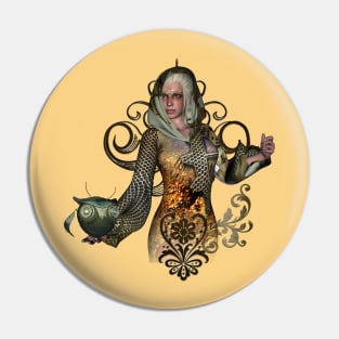 Wonderful steampunk lady with owl Pin