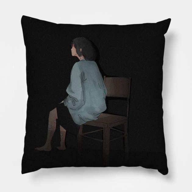 girl sitting alone Pillow by aesthetic shop