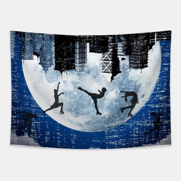 vintage full moon landscape Tapestry by Serotonin