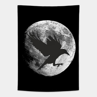 Flying Raven Crow - Full Moon Silhouette 2 Tapestry