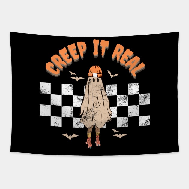 Retro Creep It Real Ghost Girl Boy Halloween Costume Tapestry by Marveloso