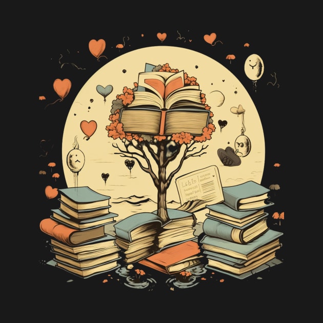 Tree growing from a book Gift for Bookworm by Positive Designer