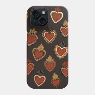 Vintage Mexican Sacred Hearts Pattern by Akbaly Phone Case