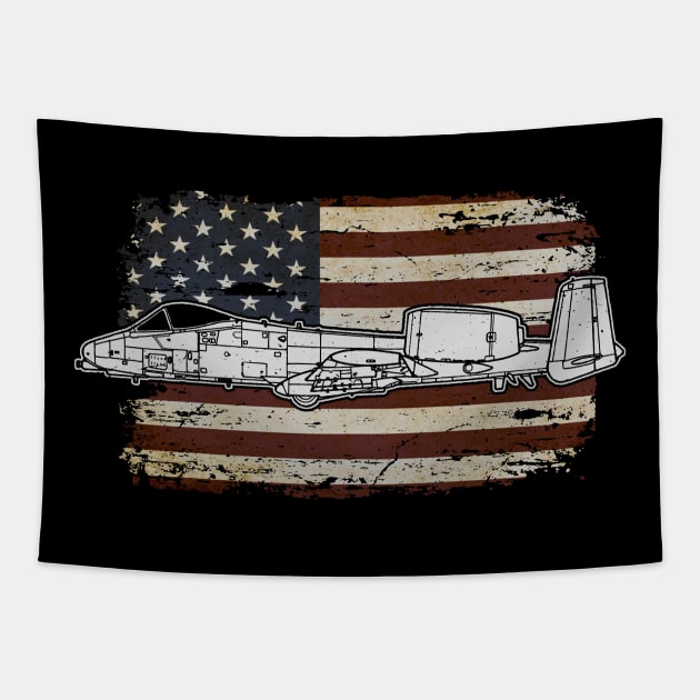 A-10 Thunderbolt Warthog US Aircraft Plane USAF Airplane American flag Tapestry by BeesTeez