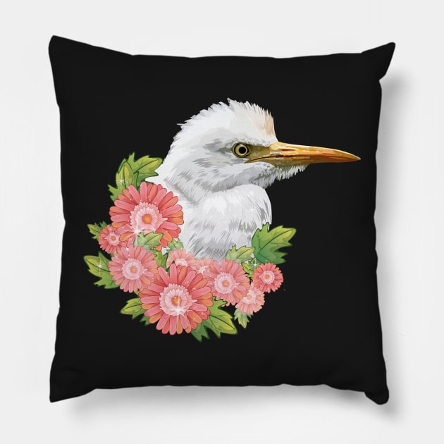 cattle egret Pillow by obscurite