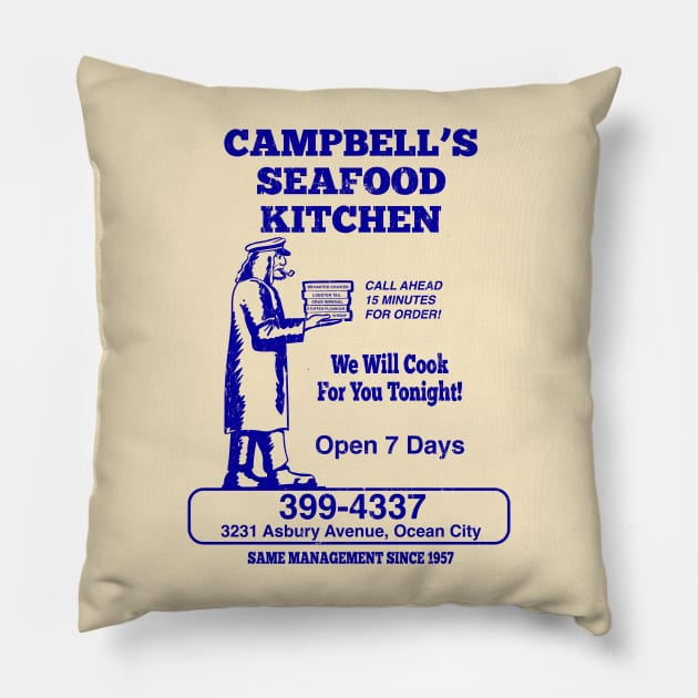 Campbell's Seafood Kitchen - Blue Print Pillow by mcillustrator