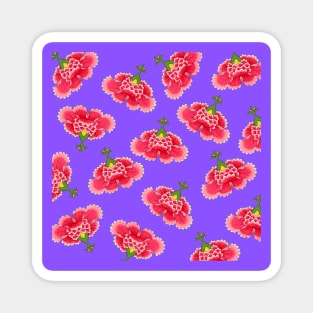 Chinese Vintage Pink and Red Flowers with Deep Purple- Hong Kong Traditional Floral Pattern Magnet