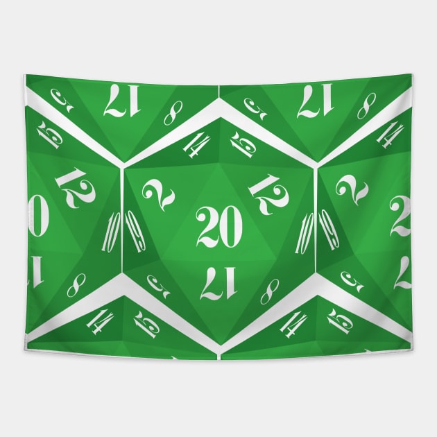 Green 20-Sided Dice Design Tapestry by GorsskyVlogs