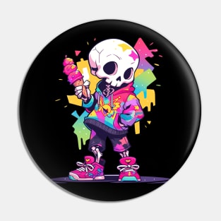 Cute and Creepy Fun Skater Skeleton Pastel Goth Design Pin