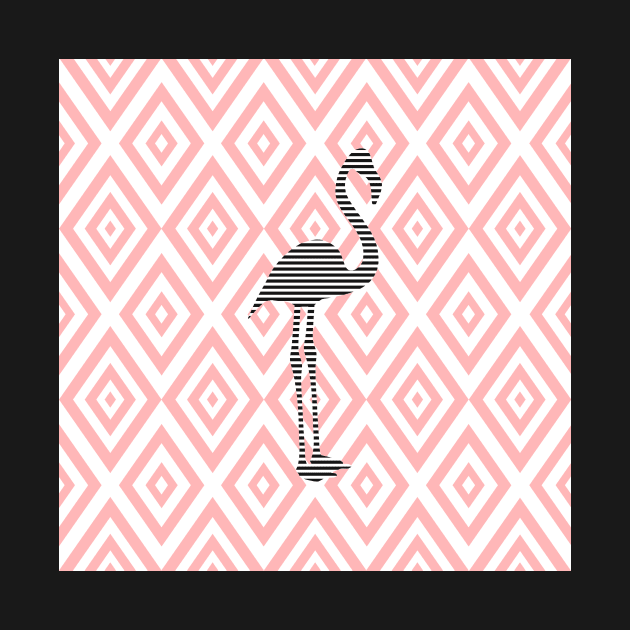 Abstract geometric pattern - pink and white - black flamingo by kerens