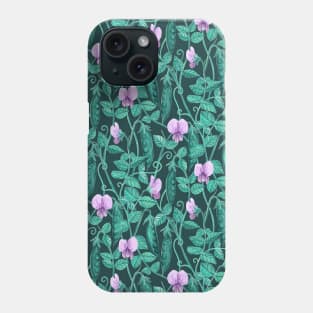 Fresh Garden Pea Floral on Dark Green Phone Case