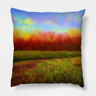 Artificial Intelligence Green Nature Art- Nature Sun Colored Art - AI Watercolor Pillow