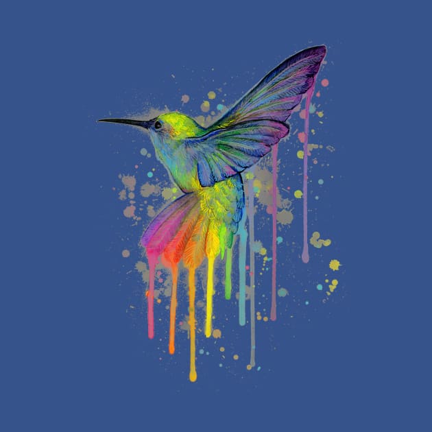 humming bird of watercolor rainbow by guyo ther