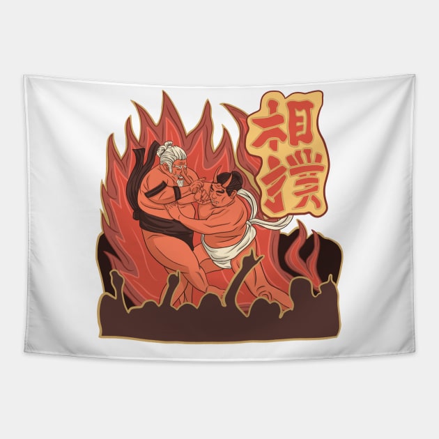 SUMO FIGHT Tapestry by Ken Ryouta X Yokai