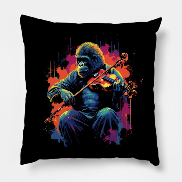 Gorilla Playing Violin Pillow by JH Mart