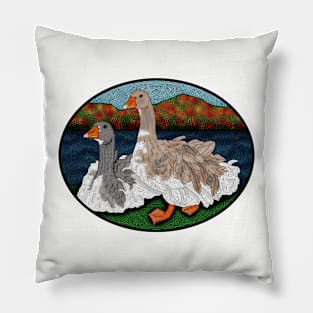 Sebastopol geese - fall background Pillow