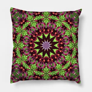 Mandala Kaleidoscope in Shades of Pink and Green Pillow