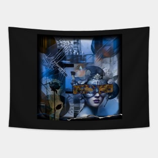 Blue abstract collage Tapestry