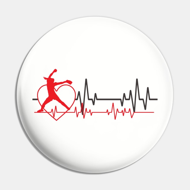 Softball Fastpitch Pitcher EKG Heartbeat Heart Love Softball Pitching Pin by TeeCreations