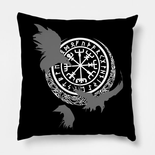 Viking Runes - Odins Ravens - Norse Mythology Pillow by soloartid