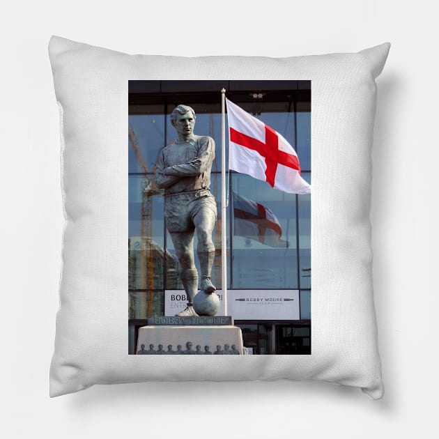 Bobby Moore Statue England Flag Wembley Stadium Pillow by AndyEvansPhotos