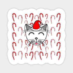 Happy Cat Candy Canes (White Cat) Magnet