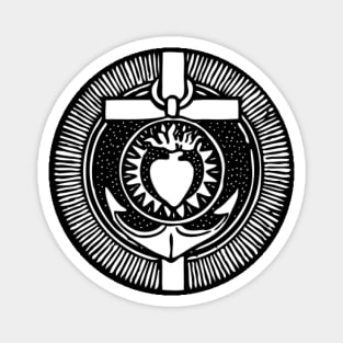 Sacred Heart, Cross, & Anchor | Line Art | Black & White | Jesus Christ | Western Civilization | Catholic | Christianity | Medieval | Neoclassical | Symbols Magnet